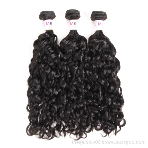 Large Stock 30 Inch Water Wave Peruvian Human Hair Bundles With Lace Closure Frontal